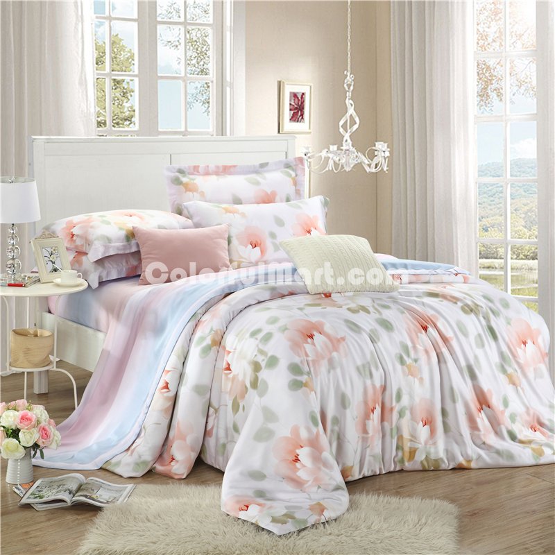 Gentle Breeze Pink Bedding Set Girls Bedding Floral Bedding Duvet Cover Pillow Sham Flat Sheet Gift Idea - Click Image to Close