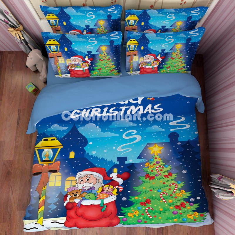 Christmas Tree Blue Bedding Duvet Cover Set Duvet Cover Pillow Sham Kids Bedding Gift Idea - Click Image to Close