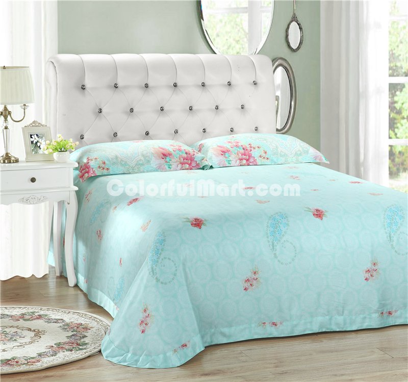 Audrey Blue Bedding Set Girls Bedding Floral Bedding Duvet Cover Pillow Sham Flat Sheet Gift Idea - Click Image to Close