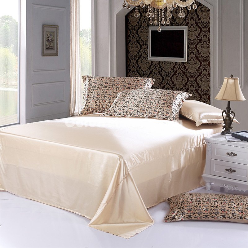 Chinese Calligraphy Beige Silk Bedding Modern Bedding - Click Image to Close