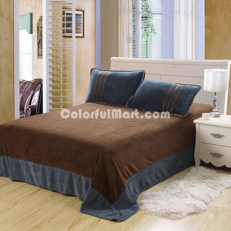 Blue Grey Coffee Coral Fleece Bedding Teen Bedding - Click Image to Close
