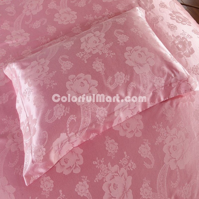 Sweety Pink Jacquard Damask Luxury Bedding - Click Image to Close