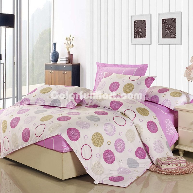 Geometric Figures Pink 100% Cotton 4 Pieces Bedding Set Duvet Cover Pillow Shams Fitted Sheet - Click Image to Close