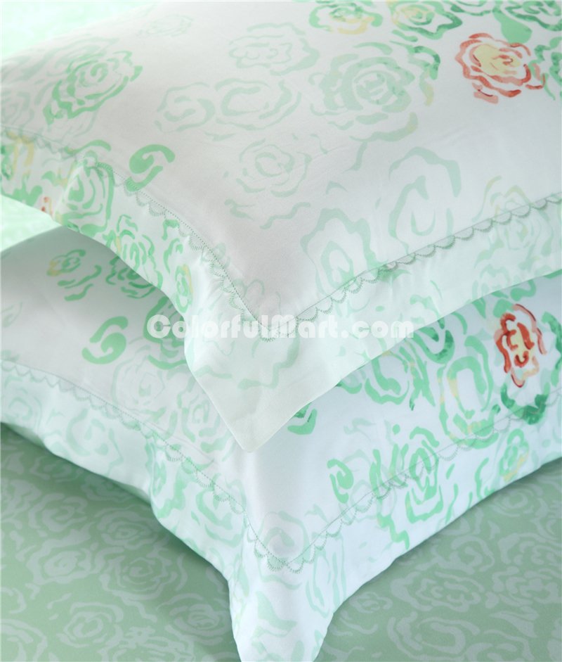 Beautiful Days Of Youth Green Bedding Set Girls Bedding Floral Bedding Duvet Cover Pillow Sham Flat Sheet Gift Idea - Click Image to Close