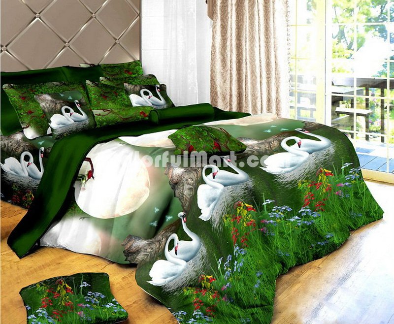 Swans In The Lake Bedding 3D Duvet Cover Set - Click Image to Close