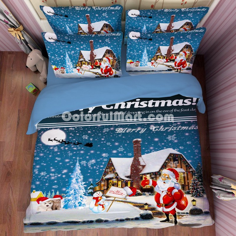Christmas Eve Blue Bedding Duvet Cover Set Duvet Cover Pillow Sham Kids Bedding Gift Idea - Click Image to Close