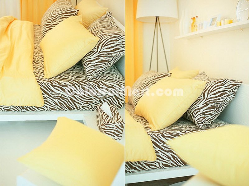 Korean Style Bright Yellow Zebra Print Bedding Set - Click Image to Close