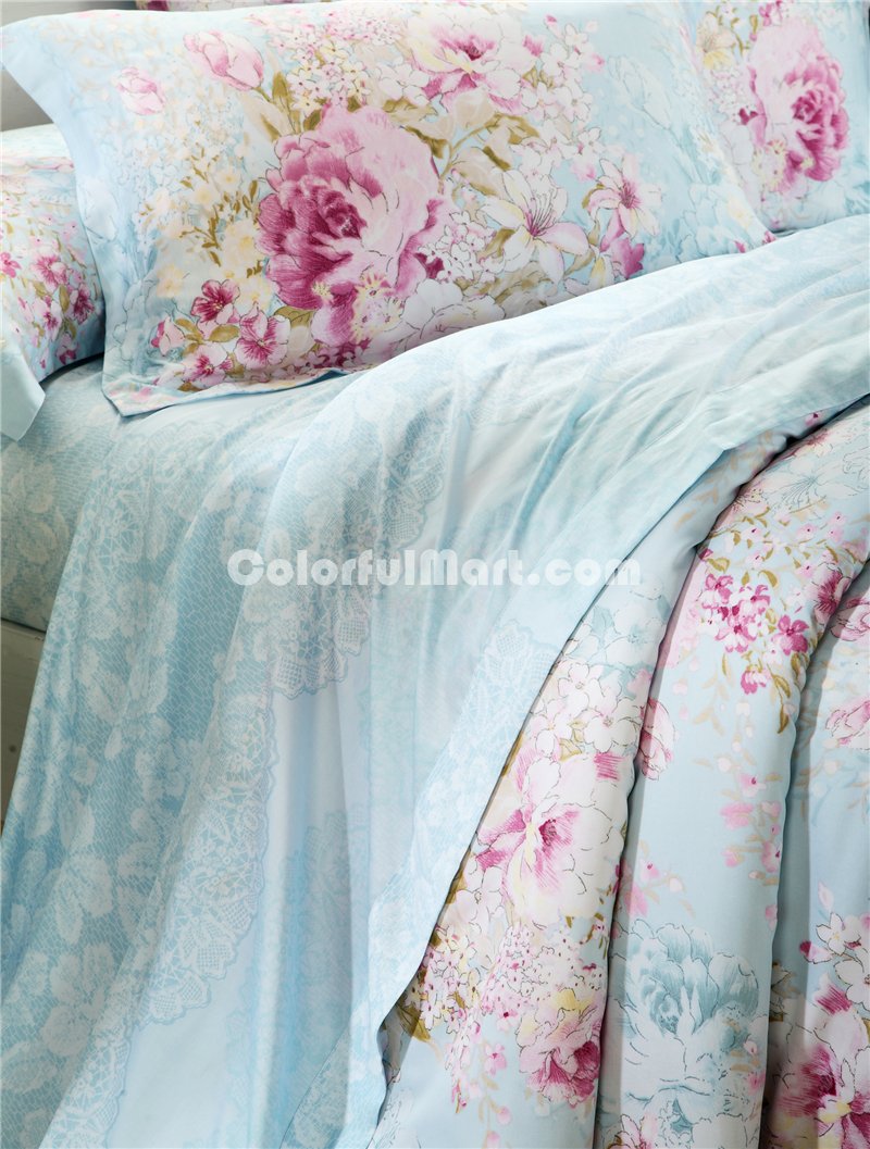 Beauty Everywhere Blue Bedding Set Girls Bedding Floral Bedding Duvet Cover Pillow Sham Flat Sheet Gift Idea - Click Image to Close
