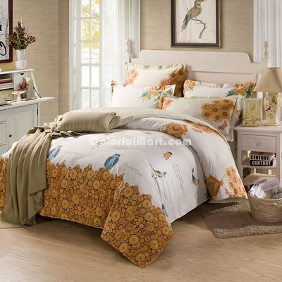 Owl And Bird Beige 100% Cotton Luxury Bedding Set Kids Bedding Duvet Cover Pillowcases Fitted Sheet