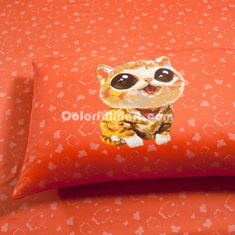 Cute Kitty Orange Cartoon Bedding Kids Bedding Girls Bedding Teen Bedding - Click Image to Close