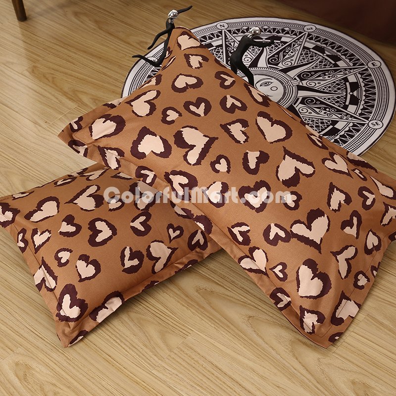 Hearts Brown Bedding Set Duvet Cover Pillow Sham Flat Sheet Teen Kids Boys Girls Bedding - Click Image to Close