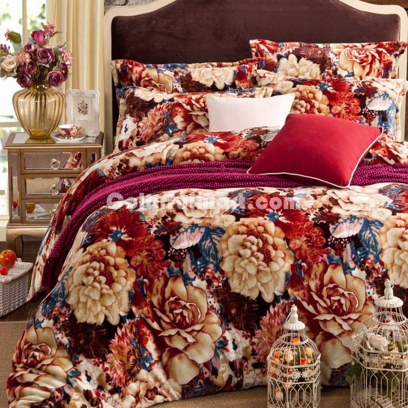 Rich And Happy Brown Flowers Bedding Flannel Bedding Girls Bedding - Click Image to Close