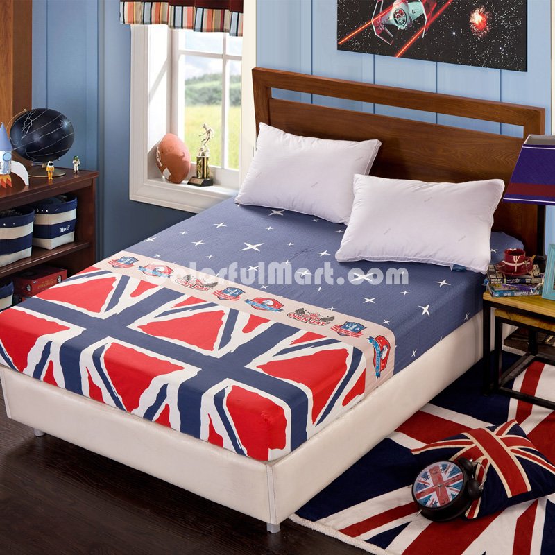 Uk Blue 100% Cotton 4 Pieces Bedding Set Duvet Cover Pillow Shams Fitted Sheet - Click Image to Close
