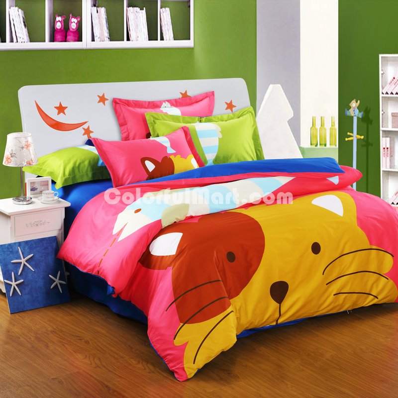 The Cute Cat Light Red Cartoon Animals Bedding Kids Bedding Teen Bedding - Click Image to Close