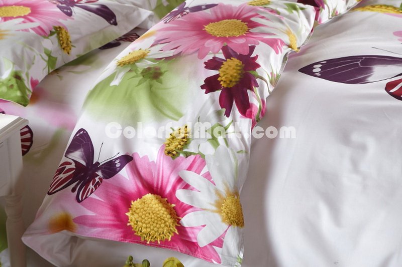 Flowers And Butterflies White Bedding 3d Duvet Cover Set - Click Image to Close