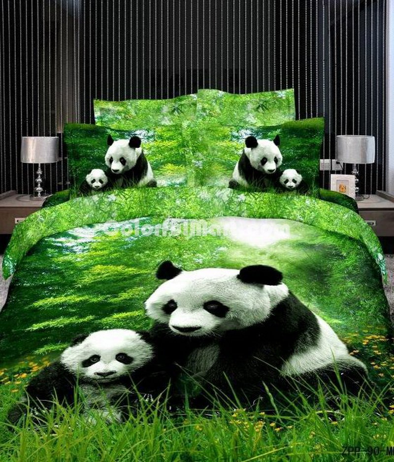 Panda Green Bedding Animal Print Bedding 3d Bedding Animal Duvet Cover Set - Click Image to Close