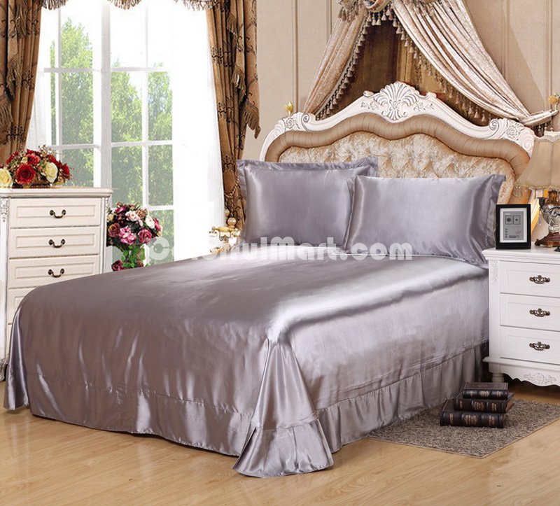 Silver Gray Silk Bedding Set Duvet Cover Silk Pillowcase Silk Sheet Luxury Bedding - Click Image to Close