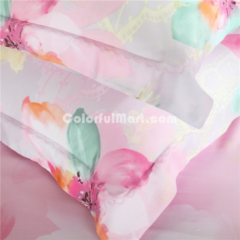 Graceful Flower Pink Bedding Set Girls Bedding Floral Bedding Duvet Cover Pillow Sham Flat Sheet Gift Idea - Click Image to Close