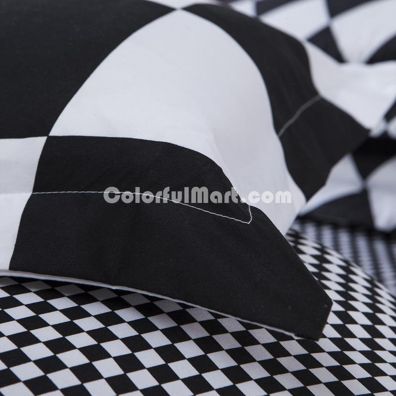 Gingham White Black Bedding Set Duvet Cover Pillow Sham Flat Sheet Teen Kids Boys Girls Bedding - Click Image to Close