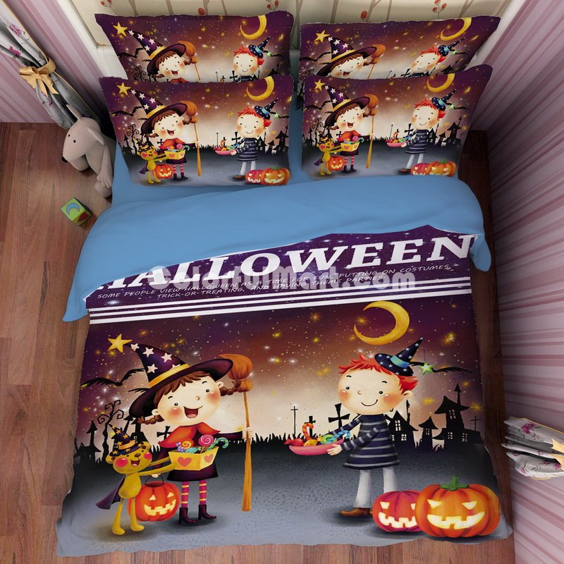 Halloween Kids Purple Bedding Duvet Cover Set Duvet Cover Pillow Sham Kids Bedding Gift Idea - Click Image to Close