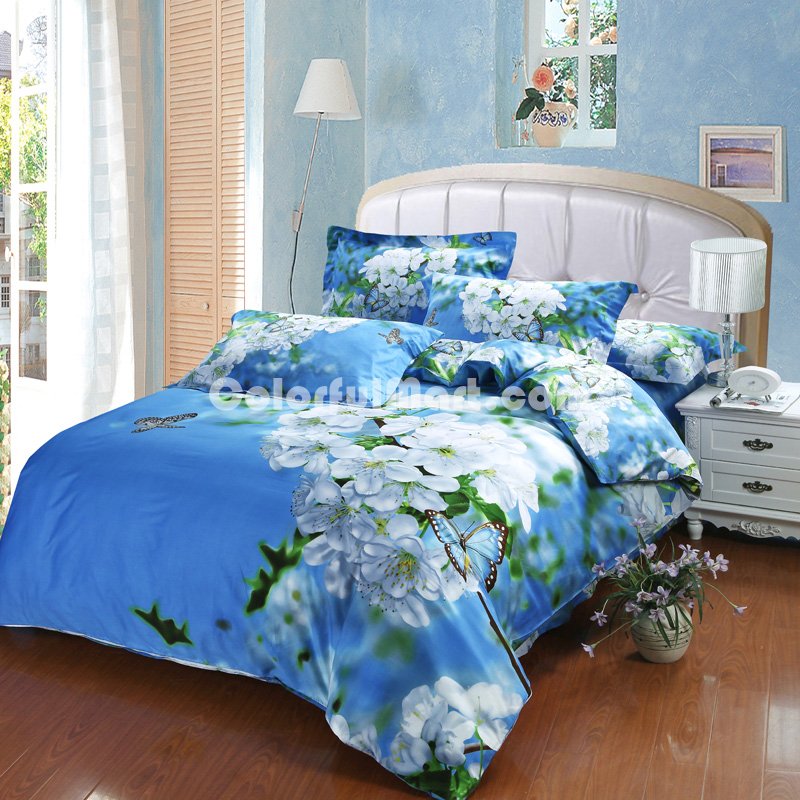 Sakura Blue Bedding Sets Duvet Cover Sets Teen Bedding Dorm Bedding 3D Bedding Floral Bedding Gift Ideas - Click Image to Close