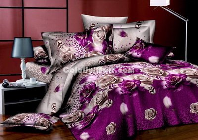 Purple Roses Bedding 3D Duvet Cover Set