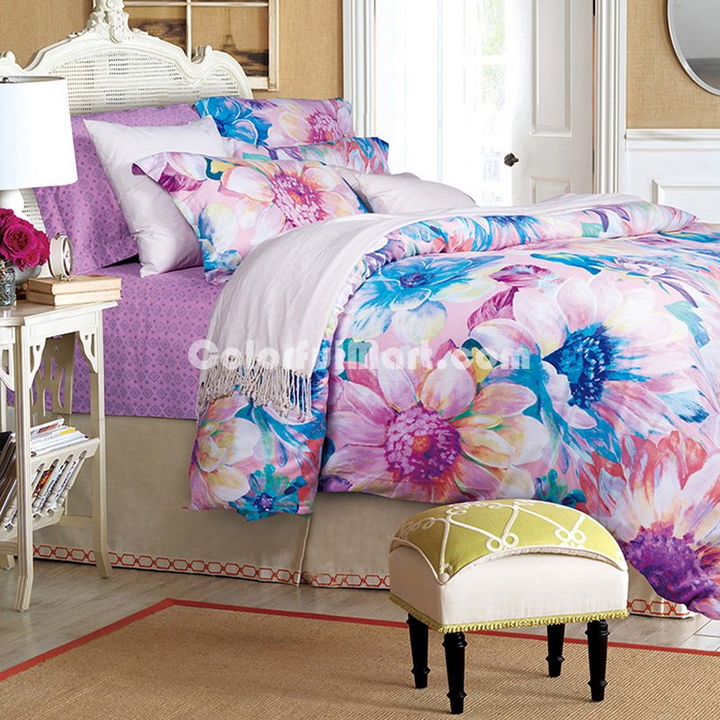 Flourishing Flowers Purple Bedding Set Modern Bedding Collection Floral Bedding Stripe And Plaid Bedding Christmas Gift Idea - Click Image to Close