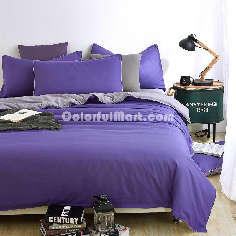 Grey Violet Bedding Set Duvet Cover Pillow Sham Flat Sheet Teen Kids Boys Girls Bedding - Click Image to Close