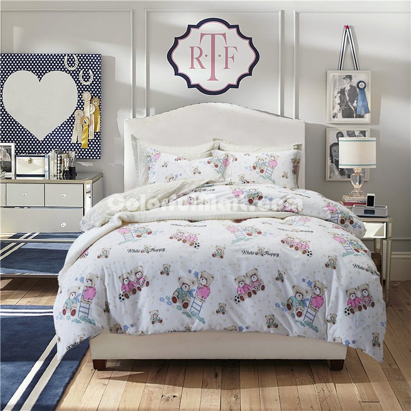 Baby Bear White Bedding Set Teen Bedding Dorm Bedding Bedding Collection Gift Idea - Click Image to Close