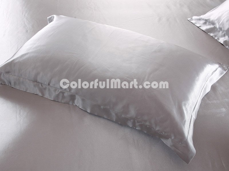 Pure Enjoyment Silver Grey Silk Bedding Silk Duvet Cover Set - Click Image to Close