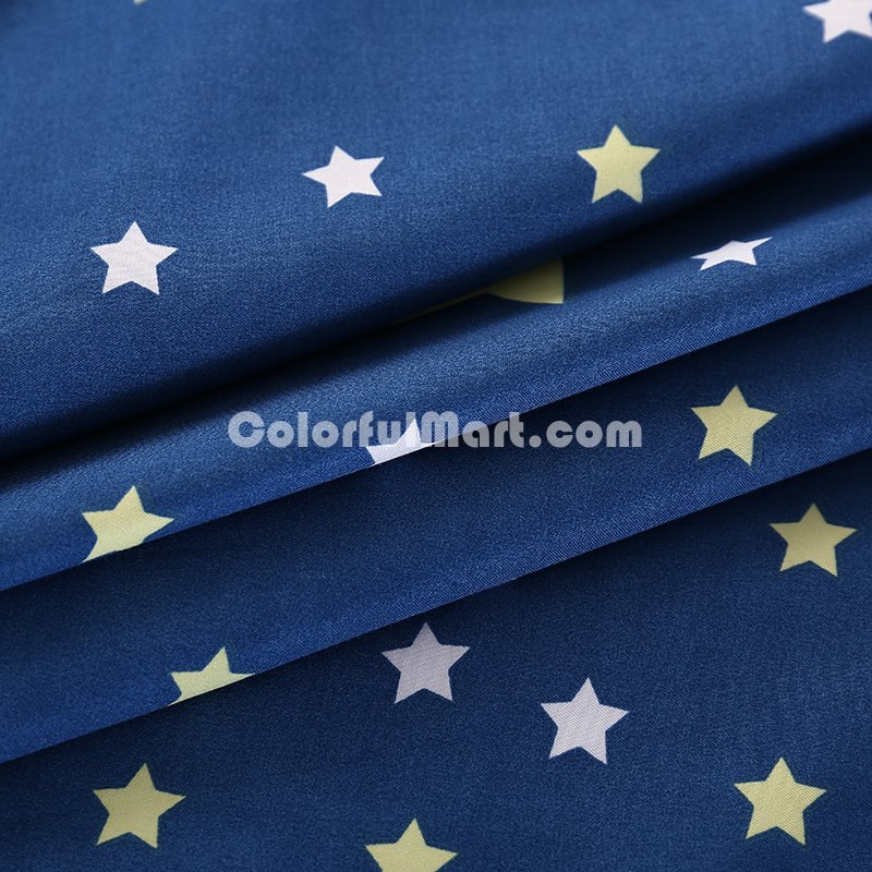 Stars And Moon Blue Bedding Set Duvet Cover Pillow Sham Flat Sheet Teen Kids Boys Girls Bedding - Click Image to Close