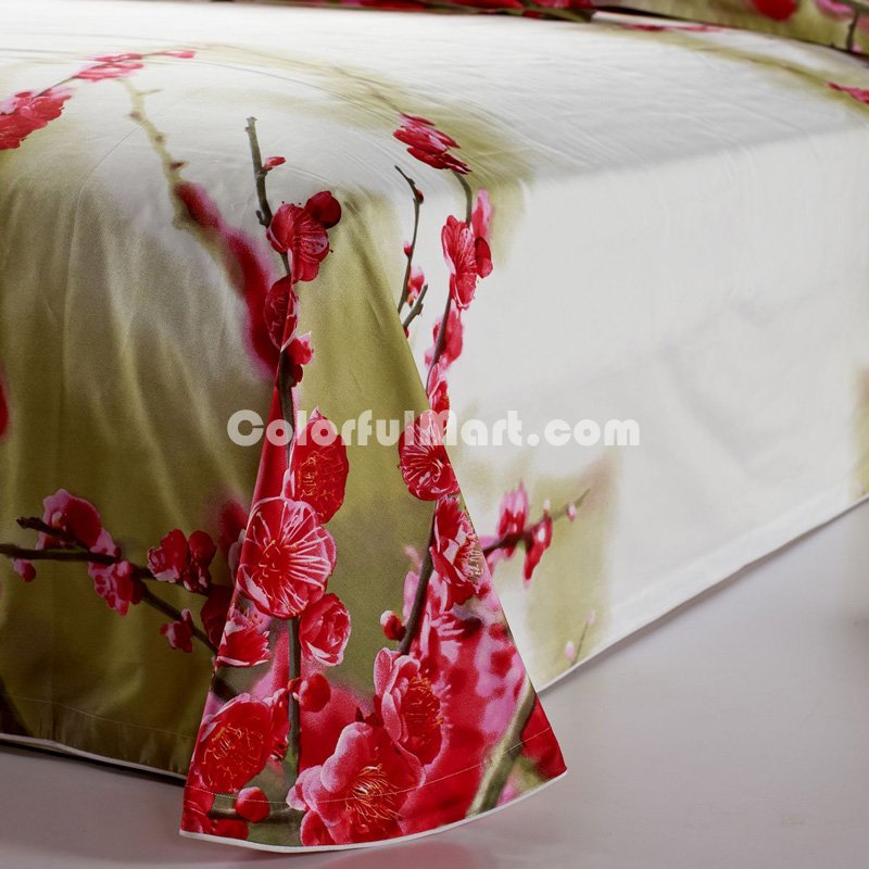 Peach Blossoms Green Bedding Sets Duvet Cover Sets Teen Bedding Dorm Bedding 3D Bedding Floral Bedding Gift Ideas - Click Image to Close