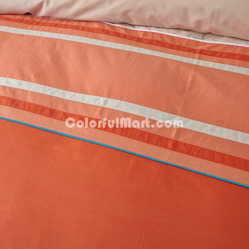 Time Orange 100% Cotton Luxury Bedding Set Stripes Plaids Bedding Duvet Cover Pillowcases Fitted Sheet - Click Image to Close