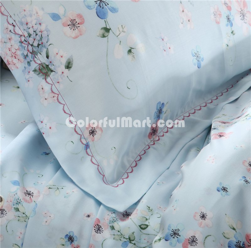 Dream Roy Blue Bedding Set Girls Bedding Floral Bedding Duvet Cover Pillow Sham Flat Sheet Gift Idea - Click Image to Close