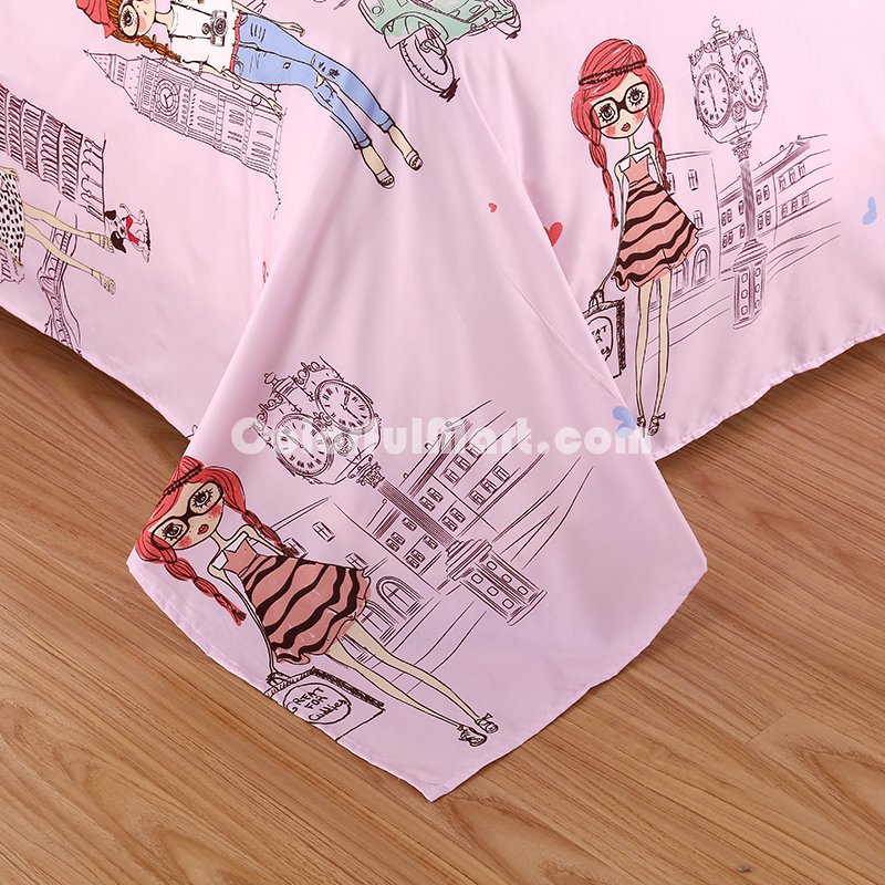 Travel Pink Bedding Set Duvet Cover Pillow Sham Flat Sheet Teen Kids Boys Girls Bedding - Click Image to Close