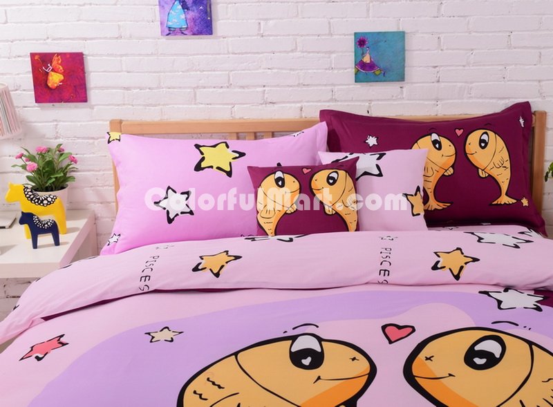 Pisces Purple Duvet Cover Set Star Sign Bedding Kids Bedding - Click Image to Close