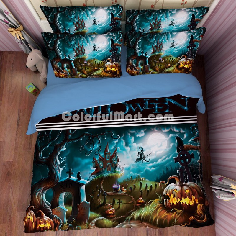 Halloween Forest Blue Bedding Duvet Cover Set Duvet Cover Pillow Sham Kids Bedding Gift Idea - Click Image to Close