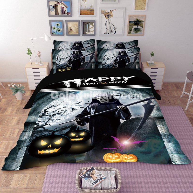 Halloween Grim Reaper Black Bedding Duvet Cover Set Duvet Cover Pillow Sham Kids Bedding Gift Idea - Click Image to Close