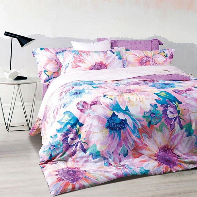 Flourishing Flowers Purple Bedding Set Modern Bedding Collection Floral Bedding Stripe And Plaid Bedding Christmas Gift Idea - Click Image to Close