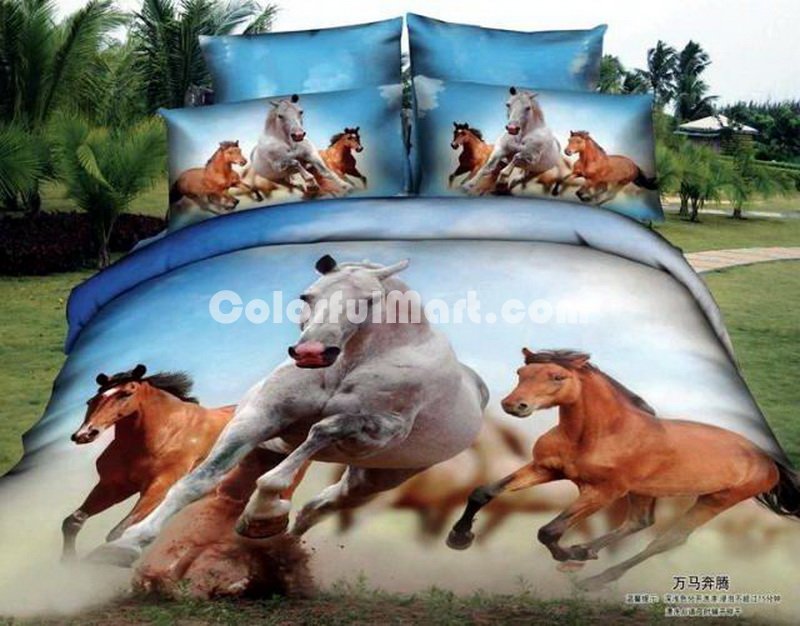 Horse Blue Bedding Animal Print Bedding 3d Bedding Animal Duvet Cover Set - Click Image to Close
