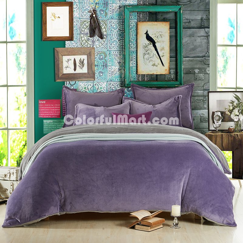 Lilac And Silver Gray Flannel Bedding Winter Bedding - Click Image to Close