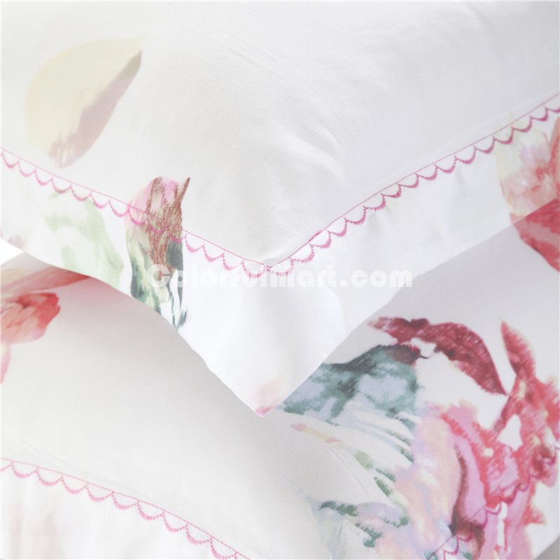 Caroline White Bedding Set Girls Bedding Floral Bedding Duvet Cover Pillow Sham Flat Sheet Gift Idea - Click Image to Close