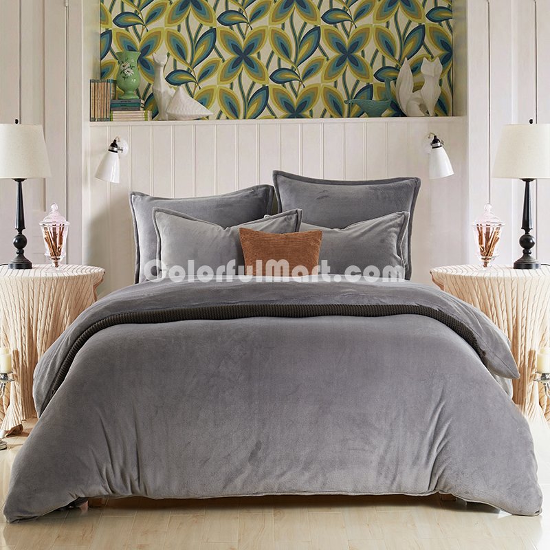 Silver Gray Flannel Bedding Winter Bedding - Click Image to Close