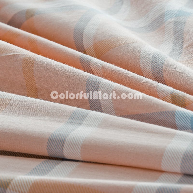 Tartan Orange 100% Cotton 4 Pieces Bedding Set Duvet Cover Pillow Shams Fitted Sheet - Click Image to Close