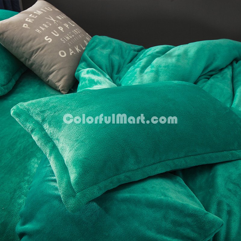 Peacock Green Velvet Flannel Duvet Cover Set for Winter. Use It as Blanket or Throw in Spring and Autumn, as Quilt in Summer. - Click Image to Close