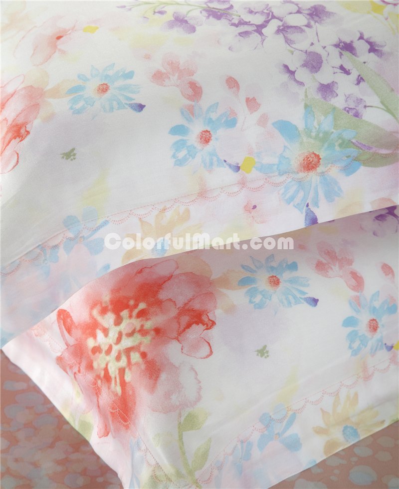Summer Flowers Orange Bedding Set Girls Bedding Floral Bedding Duvet Cover Pillow Sham Flat Sheet Gift Idea - Click Image to Close