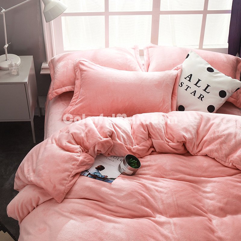 Peachy Pink Velvet Flannel Duvet Cover Set for Winter. Use It as Blanket or Throw in Spring and Autumn, as Quilt in Summer. - Click Image to Close