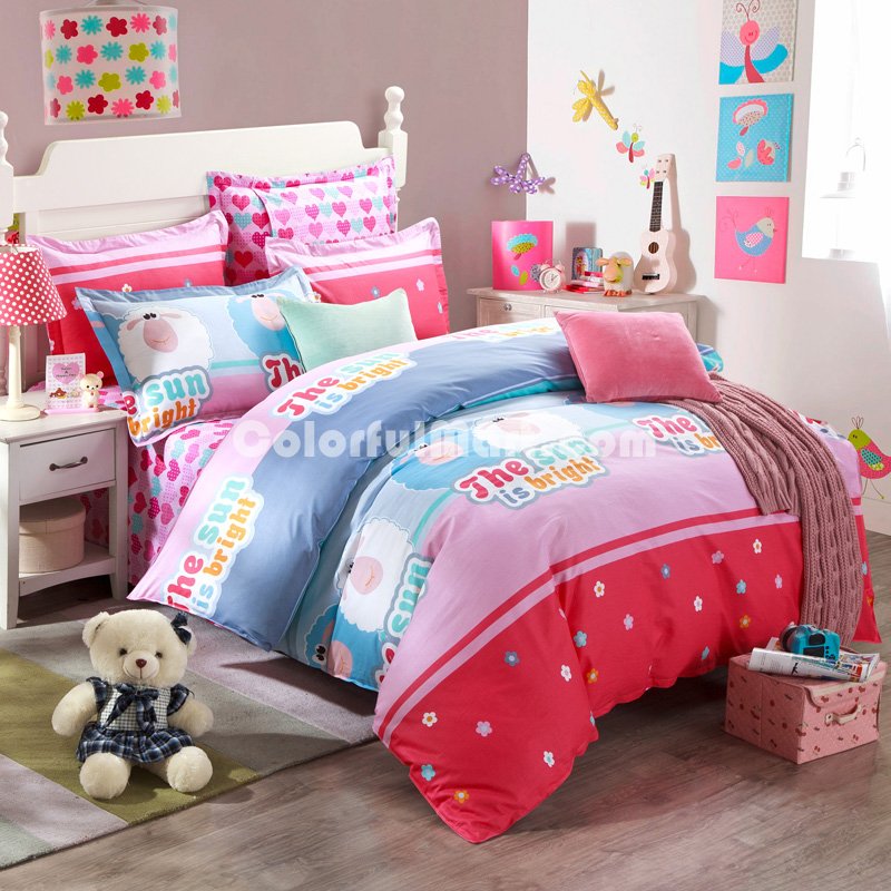 Little Sheep Pink Bedding Set Kids Bedding Teen Bedding Duvet Cover Set Gift Idea - Click Image to Close