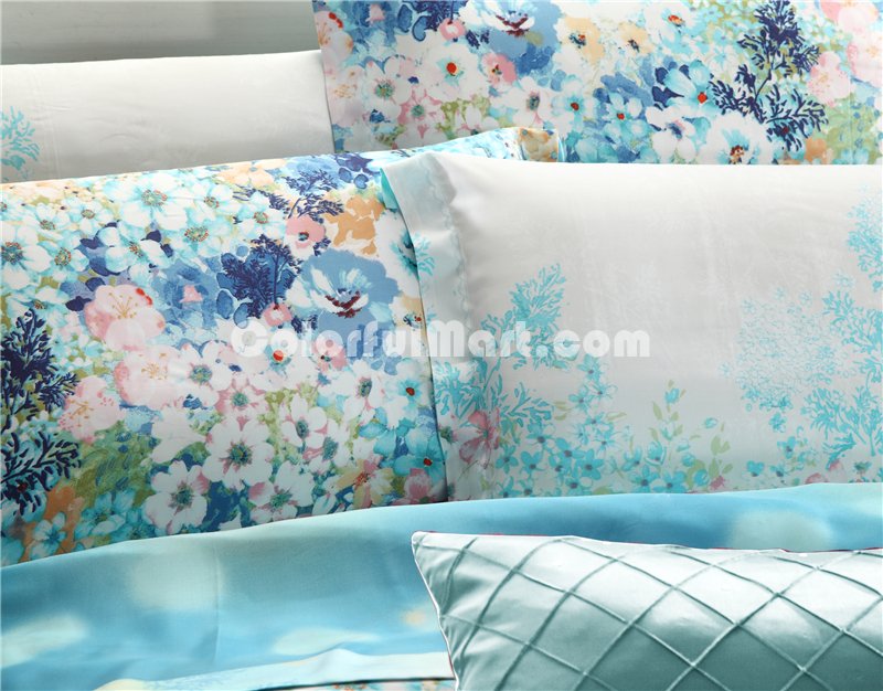Felicity Blue Bedding Set Girls Bedding Floral Bedding Duvet Cover Pillow Sham Flat Sheet Gift Idea - Click Image to Close