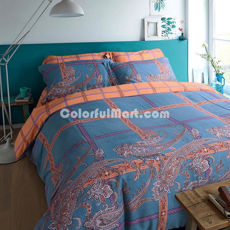 Rika Orange Bedding Set Modern Bedding Collection Floral Bedding Stripe And Plaid Bedding Christmas Gift Idea - Click Image to Close